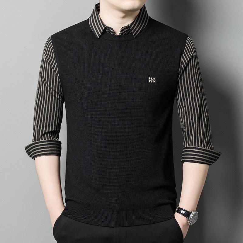 

Men s Lapel Knit Long Sleeve Two-Piece T-Shirt for Spring/Autumn 2025 4XL жовтий