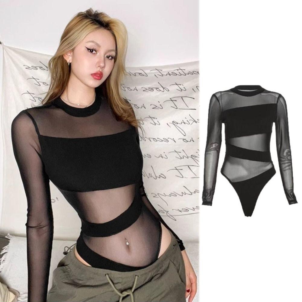 High Waist Long Sleeve Lace Jumpsuit Seamless Underwear for Women Simple Mesh Thin Shapewear Gifts