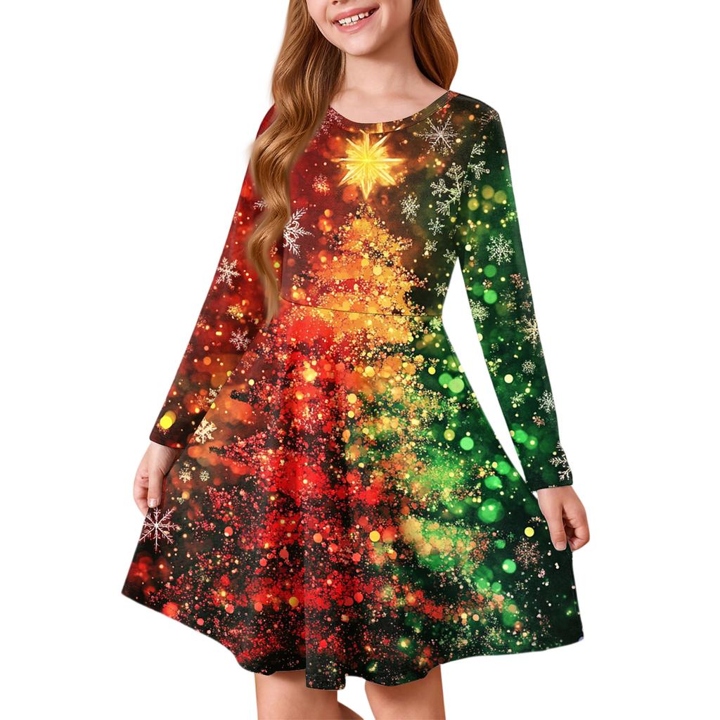 Girls' Princess Dress - Long Sleeve A-Line T-Shirt Dress Christmas Day