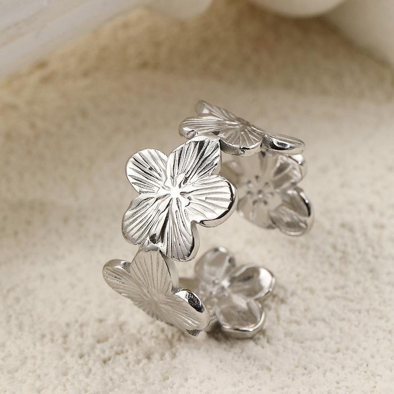 Stainless Steel Metal Hollow Flower Open Ring For Women Minimalist Gold Color Irregular Geometric Adjustable Finger Ring Jewelry