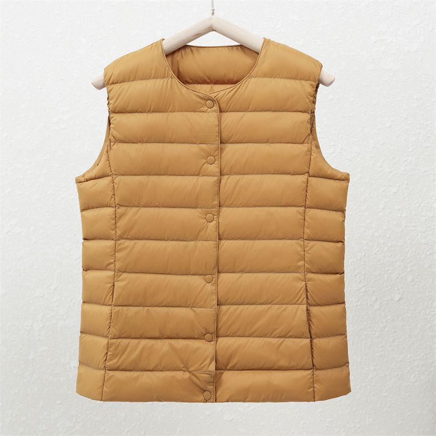 Women's White Duck Down Lightweight Vest - Collarless, Sleeveless Winter Innerwear