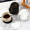 6PCS/Set 10cm Leather Marble Coaster Drink Coffee Cup Mat Table Placemats Round Heat-resistant Tea Pad Table Pad Holder Coaster