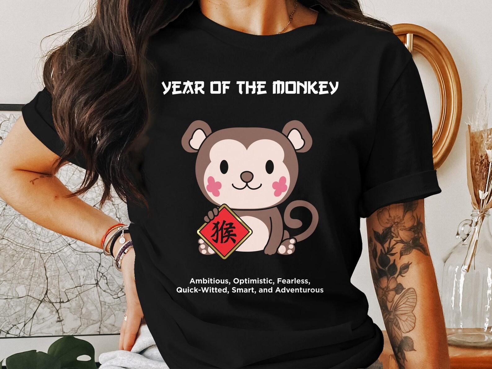 Cute Monkey Chinese New Year Shirt, Lunar New Year Zodiac Shirt, Anime Monkey Tee, Fun Year of the Monkey T-Shirt S
