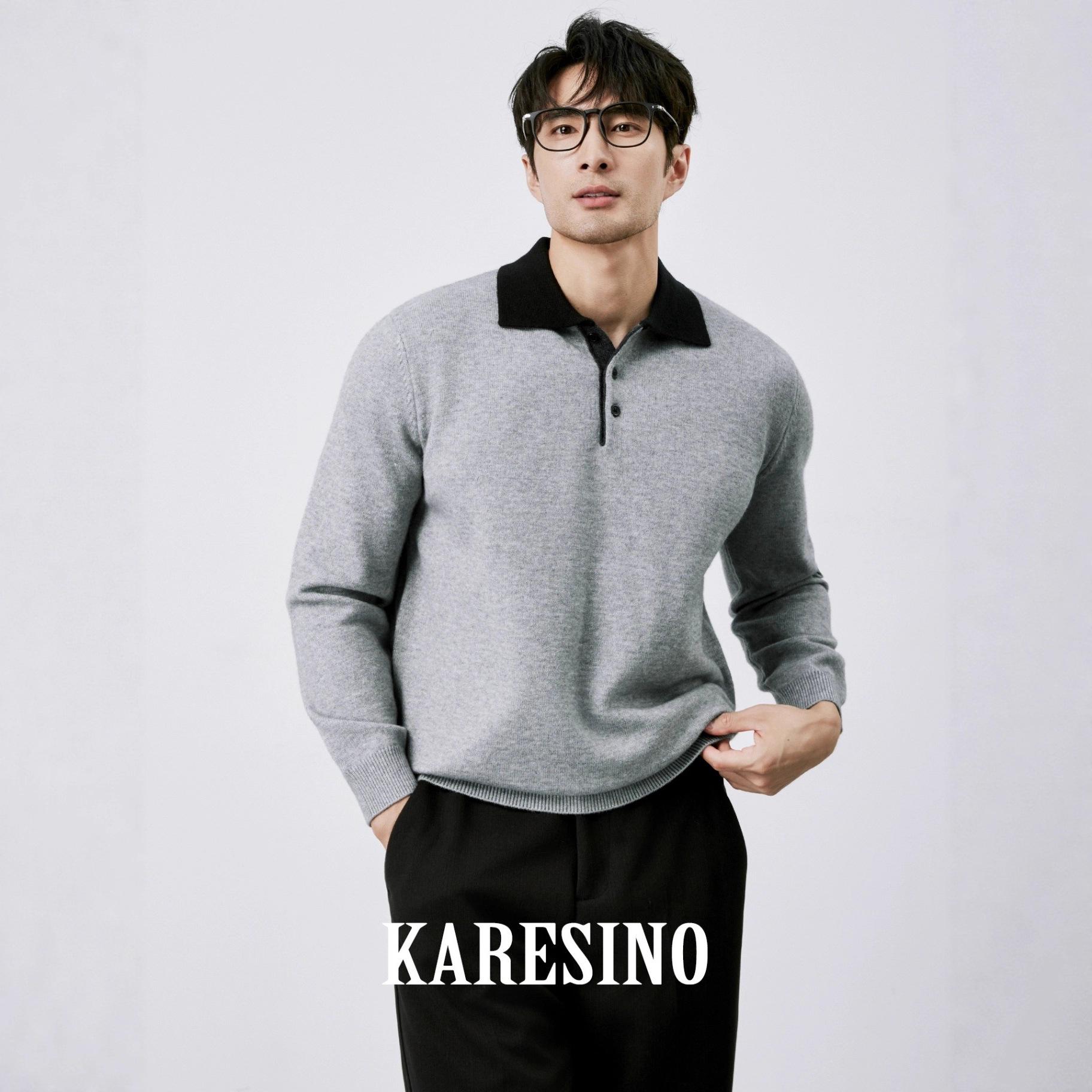 

Men s Retro Patchwork Lapel Sweater: New Aristocratic Style Knitwear for Autumn L сірий колір
