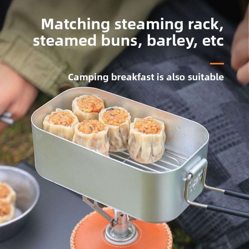 1PCS Aluminum Camping Heated Lunch Box with Handle Bowl Set - Durable Outdoor Travel Food Container for Picnic Commute