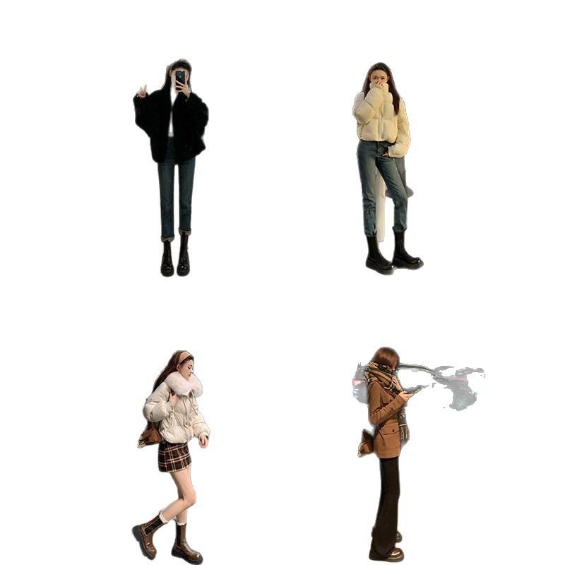 Cowhide version~ New platform-soled Chelsea short boots women's round head elastic band thick heel medium tube Martin boots