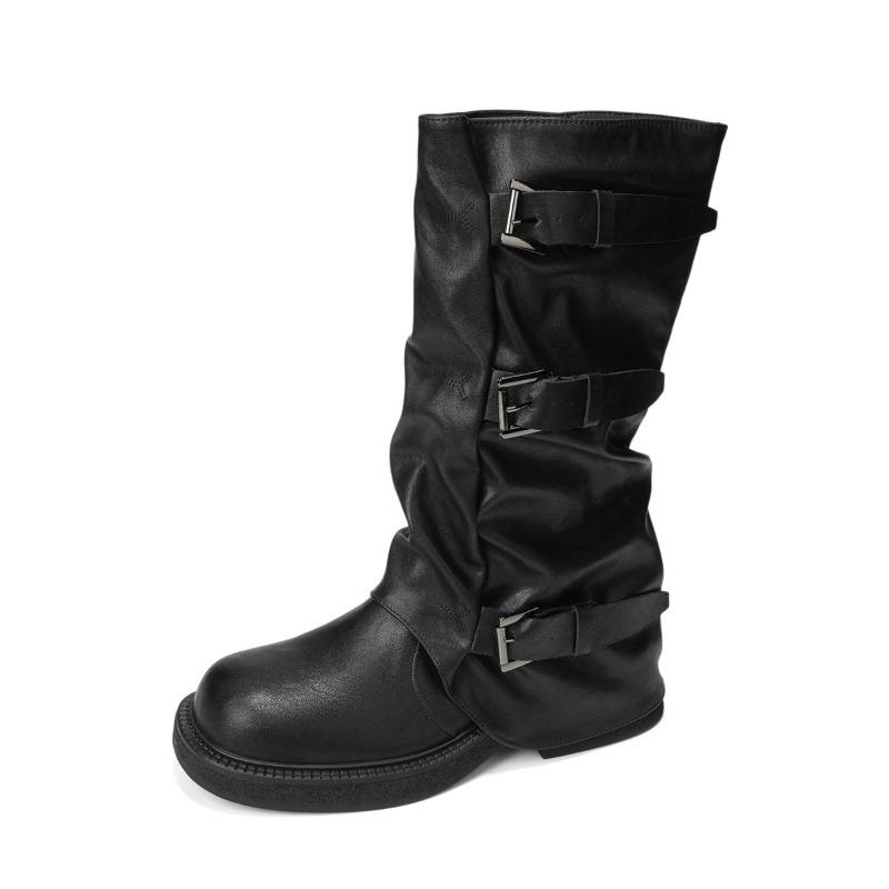 Buttoned Mid-calf Pants, Tube Boots, Women's Shoes, Dui Boots, Long Boots, Retro Boots