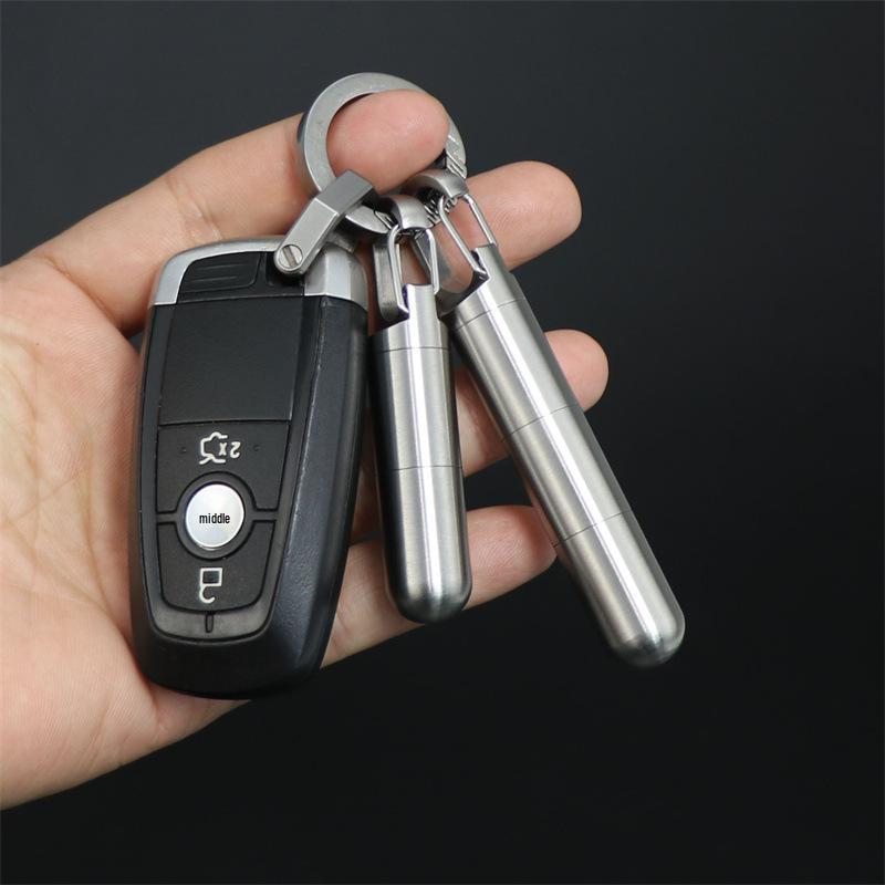 Stainless Steel Waterproof Pill Bottle Keychain - Portable Multi-Compartment EDC Storage.