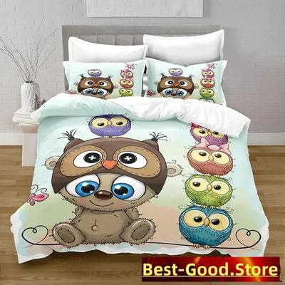 3D Print Kawaii Owl Duvet Cover with Pillowcase Bedroom Decoration Bedding Queen Bedding Bedroom Set King Size Bed Home Textiles