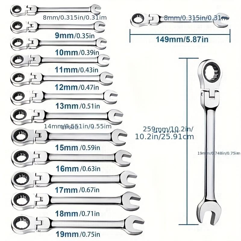 Stainless Steel Double-ended Ratchet Wrench, 1/12-piece Set, Auto Repair Hand Tool, Fast and Easy To Use, Toolbox Adjustable Tool