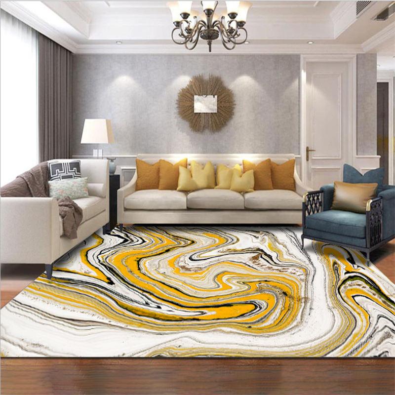 Carpets for Living Room Nordic Abstract Sea Water White Yellow Pattern Carpet Floor Mat Grey Modern Home Decor Bedroom Carpet