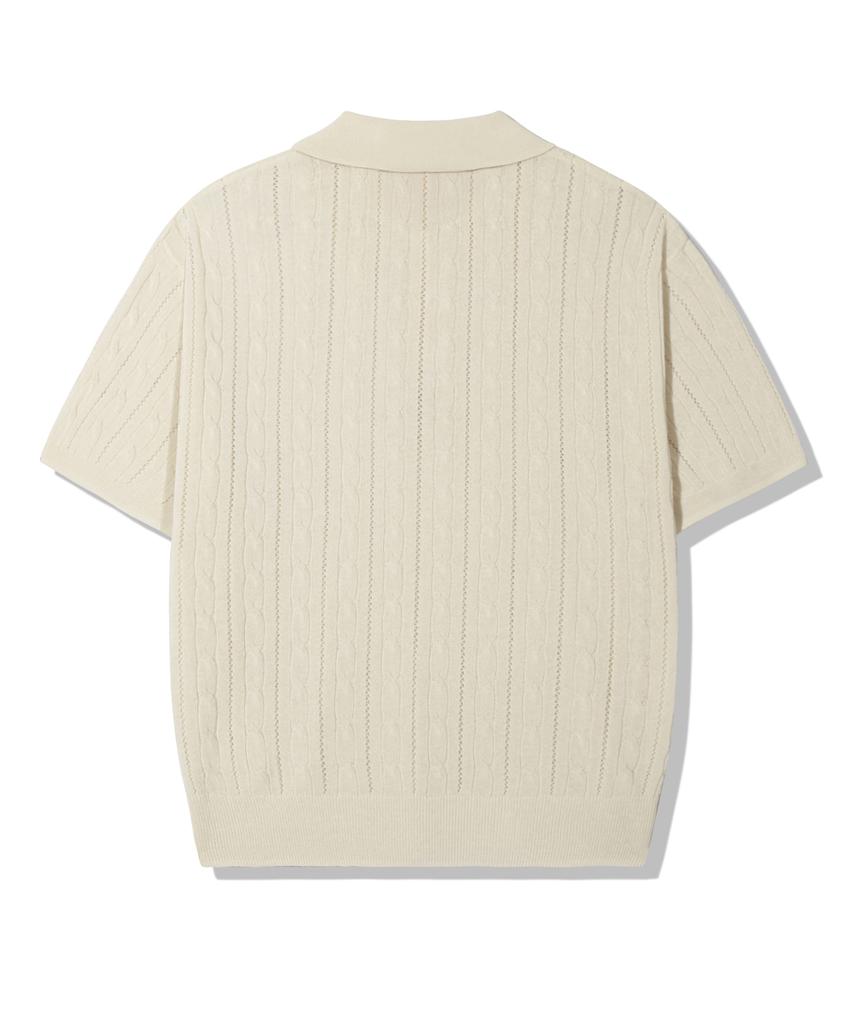 TRILLION Washable Resort Cable Collar Short Sleeve Knit_Ivory