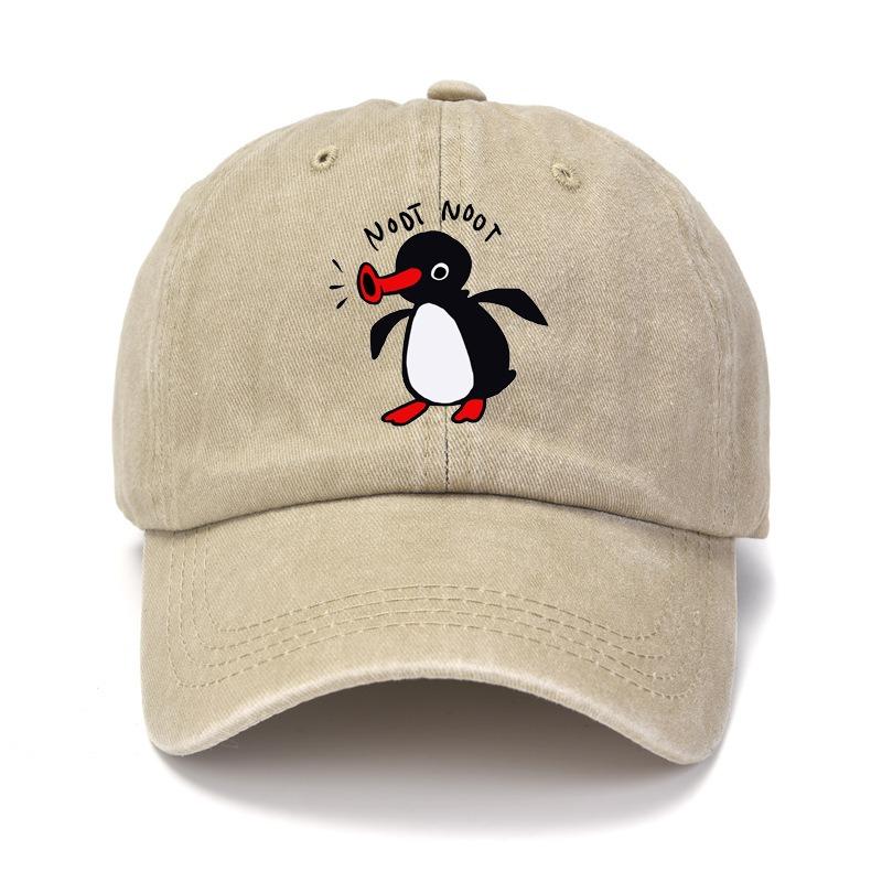 Cartoon Penguin Print Baseball Cap Washed Cotton Curved Brim Peaked Cap for Men and Women Outdoor Street Sun Protection Hat
