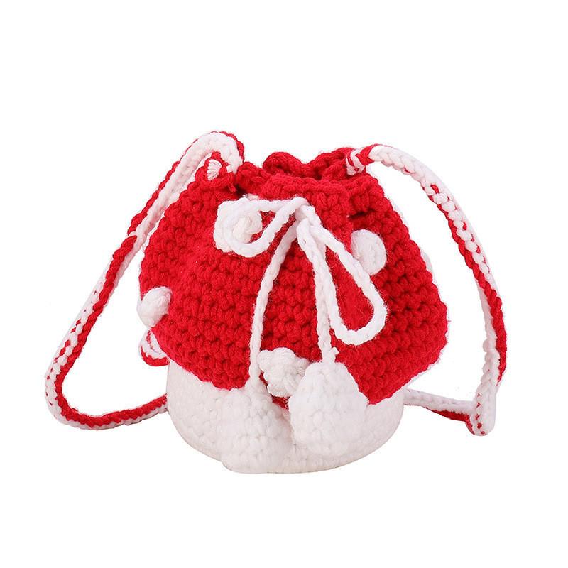 Adorable Fashionable Mushroom Knit Crochet Bag For Kids In Orange Red And Brown Colors