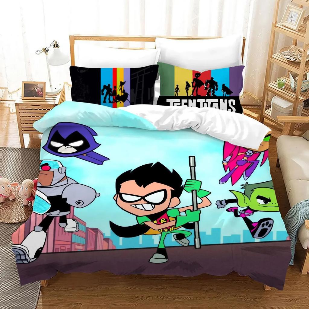 Cartoon Teen Titans Go Comfortable Duvet Quilt Cover Pillowcase Bedding Set Children Bedroom Decoration Home Textile