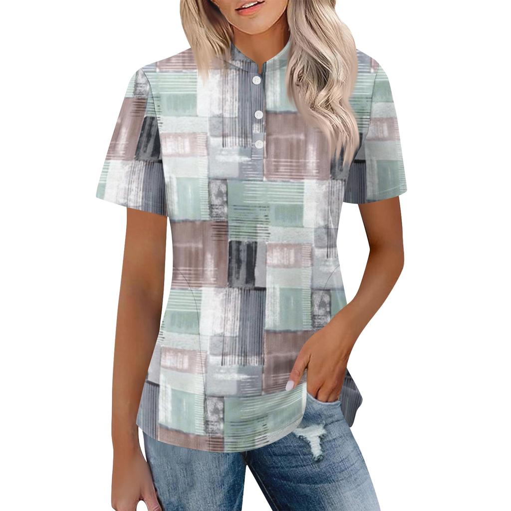 Women Casual Polo Shirt Short Sleeve Loose Fit Button Up Neck Lightweight Comfortable Top for Everyday Wear