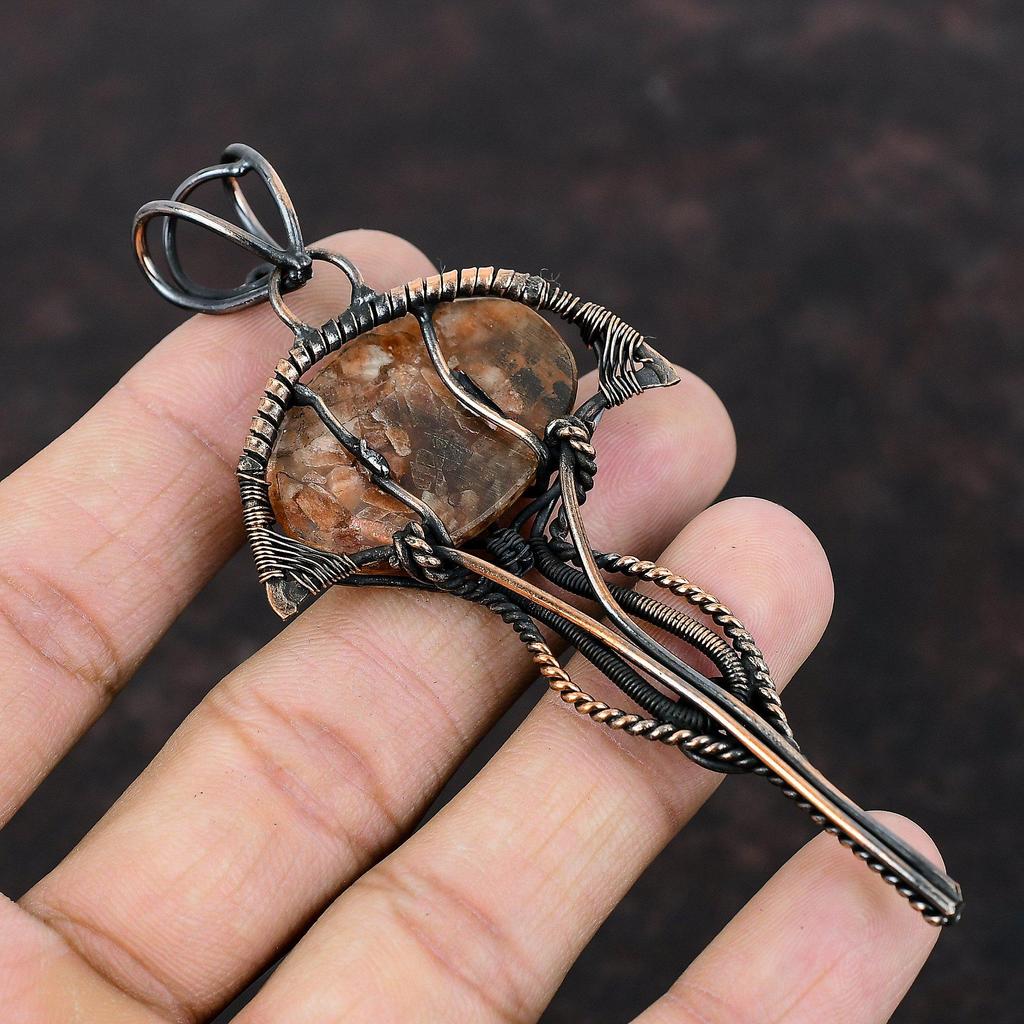 Sunstone Pendant Copper Wire Wrapped Pendant Natural Gemstone Pendant Wire Wrapping Jewelry Handmade Amazing Pendant Copper Jewelry For Gift