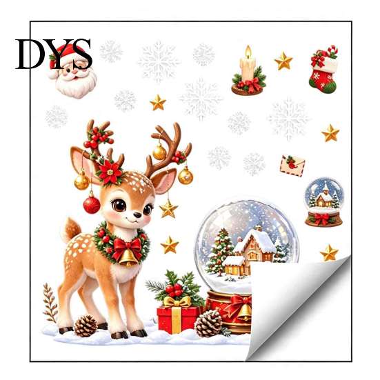 Decorative Glass Stickers for Christmas Window Cling, PVC Waterproof Santa Claus/ Elf Snowman/Elk/House Stickers, Reusable Easy Peel And Stick Holiday