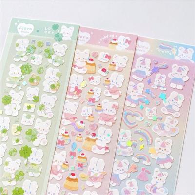 1pc adesivo carino coreano Kawaii Bling Bunny arcobaleno adesivo per budino a quattro foglie adesivo argento caldo impermeabile per foto fai da te per studenti