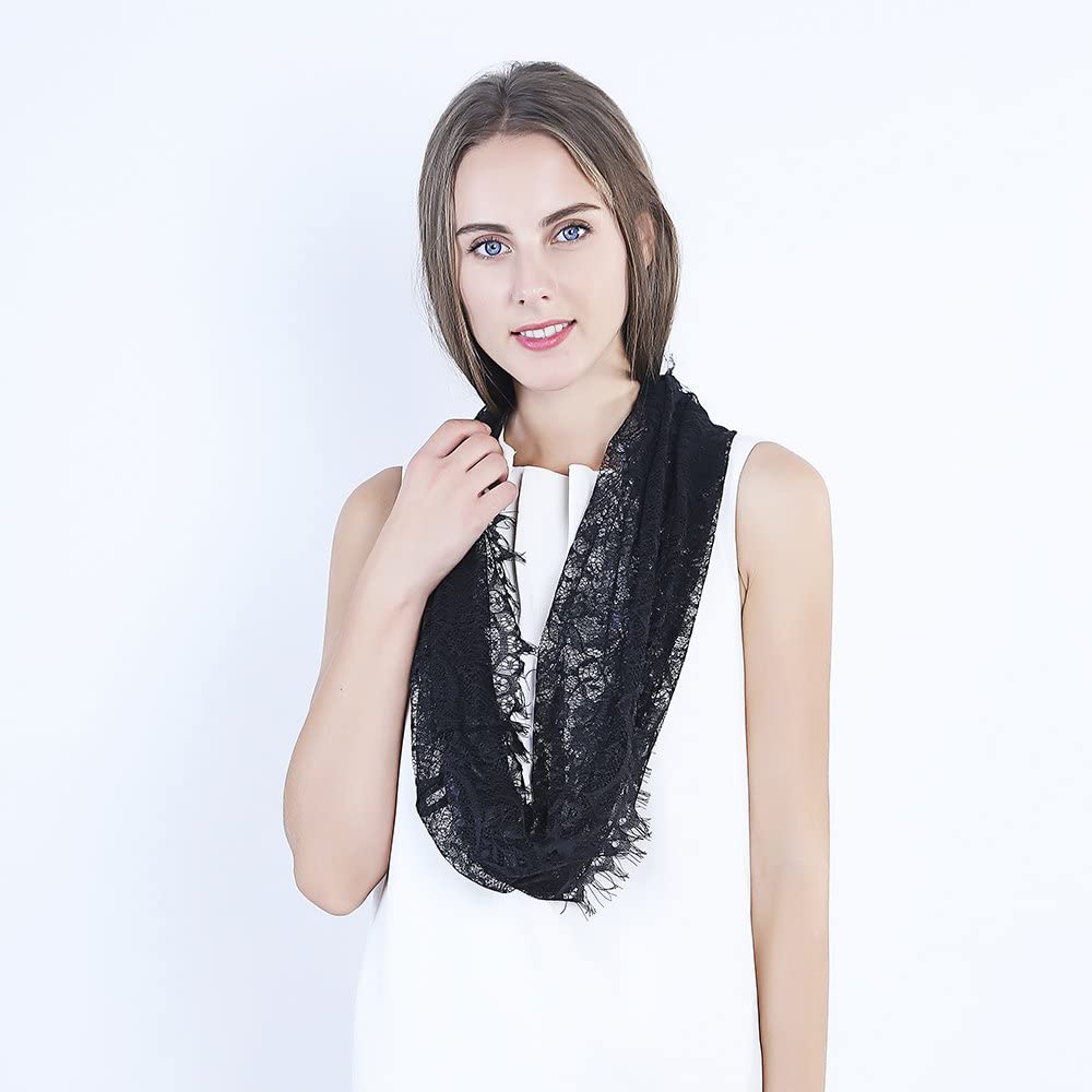Women Infinity Scarf Lady Mantilla Lace Catholic Veil Elegant Church Veil Head Covering Latin Mass Wedding Bridal Shawl Black
