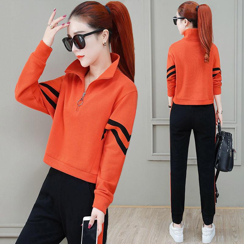 Spring/Autumn Casual Sportswear Set for Women (Korean Version) - Loose-Fitting, Fashionable Long-Sleeved Sweatshirt Set of Two Pieces