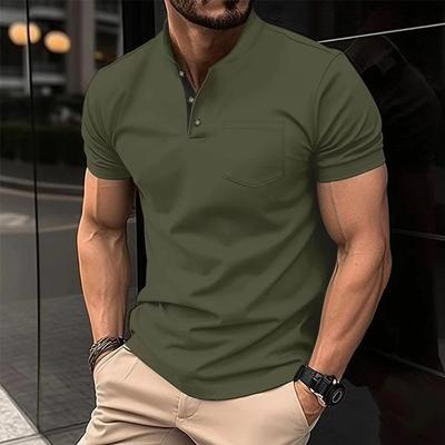 Polo estiva taglie forti da uomo, casual, tinta unita, alla moda, a maniche corte, con bottoni e tasca.