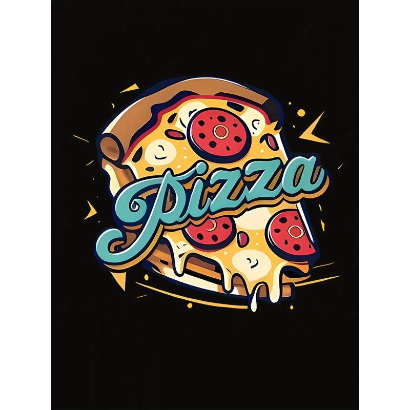 European sizes Women's Pizza Print T-Shirt - Short Sleeve Round Neck Casual Summer Blouse with Pizza Slice & Topping Patterns