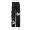 2023 Spring/Summer Chic European-American Print Metal Buckle Denim Draping Pants
