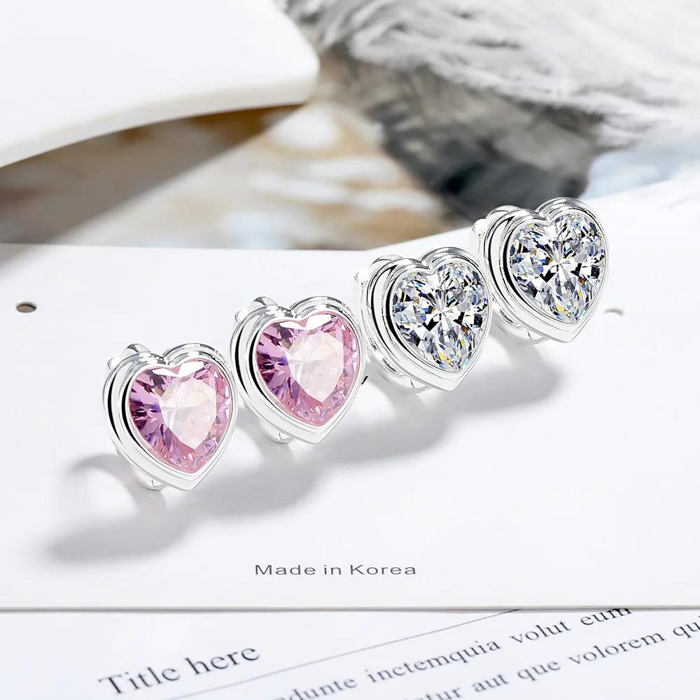 S925 sterling silver love zircon earrings women's fashion pink diamond earrings simple ear jewelry