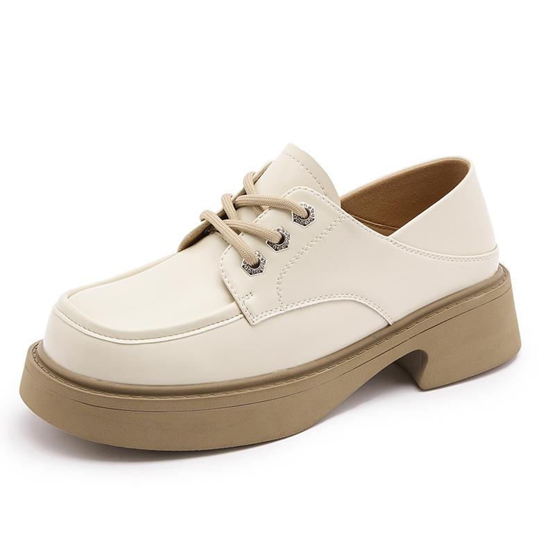 

Loafers women s leather platform 2025 new retro black single shoes women s versatile British style lace-up small leather shoes women 35