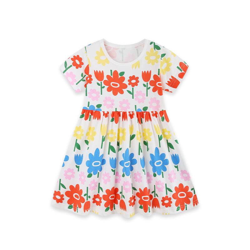 European Cartoon Print Girls Summer Princess Dress - Knitted Cotton Toddler Outfit 4 Years - 110 cm