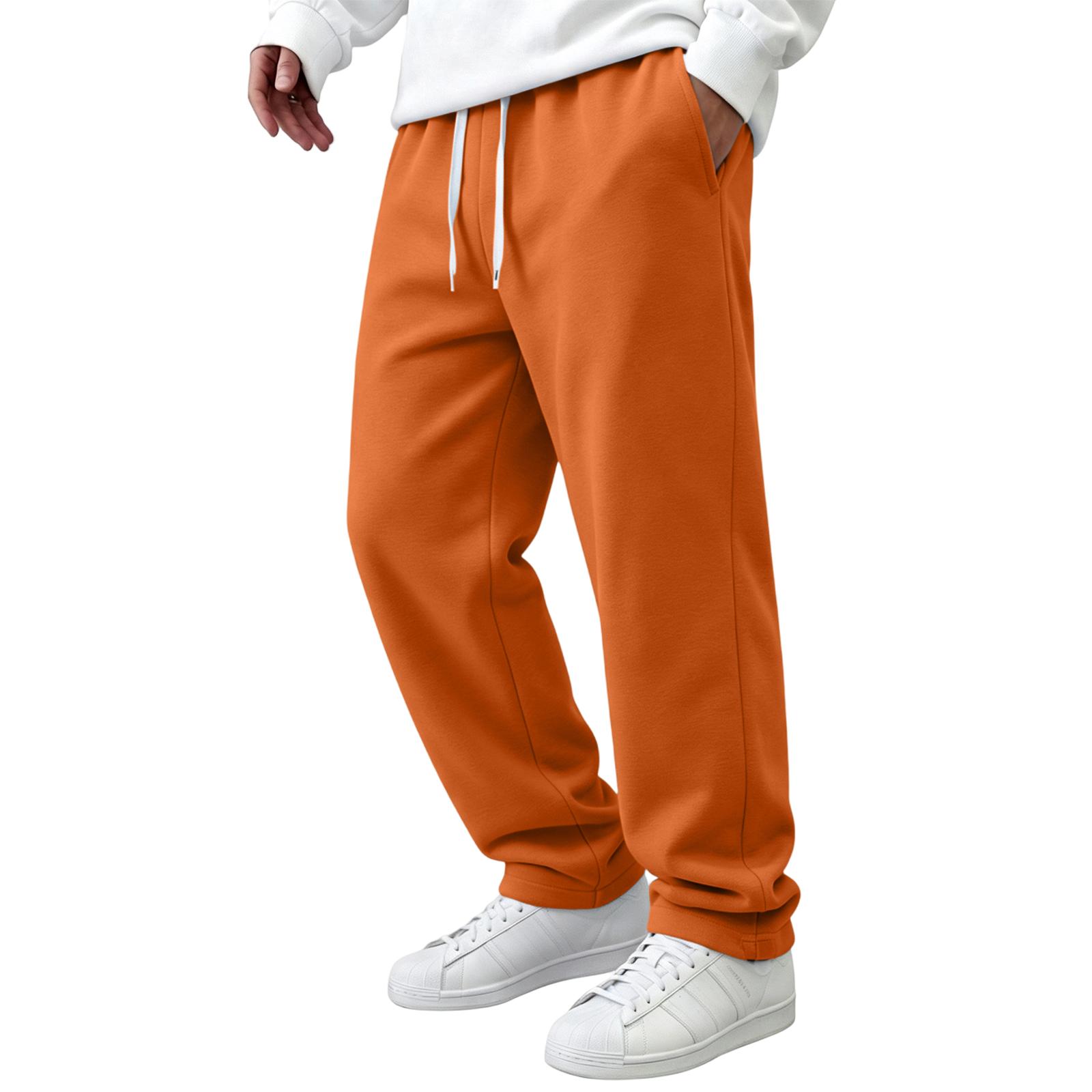 Herren Lässige Jogginghose mit geradem Bein Farbe mit elastischem Bund S orange