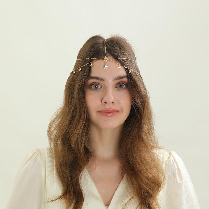 Fashion Bohemia Pearl Sequin Tassels Multi-Layer Hair Chain For Women Bride Rhinestone Forehead Chain Hair Jewelry