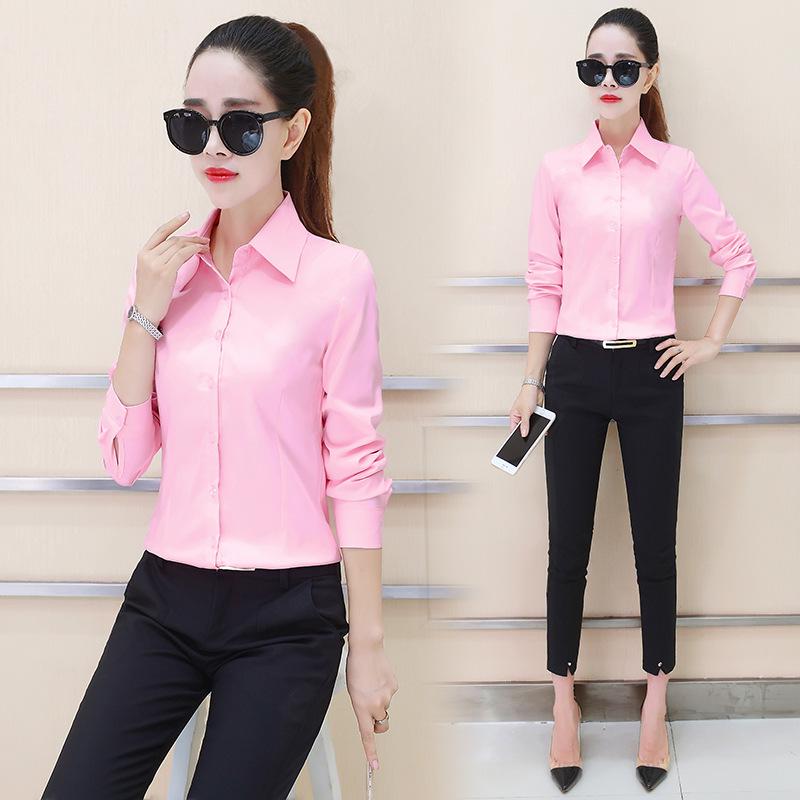 2024 Spring Women's Slim Fit Solid Color Long Sleeve Korean Style Single-Breasted Shirt