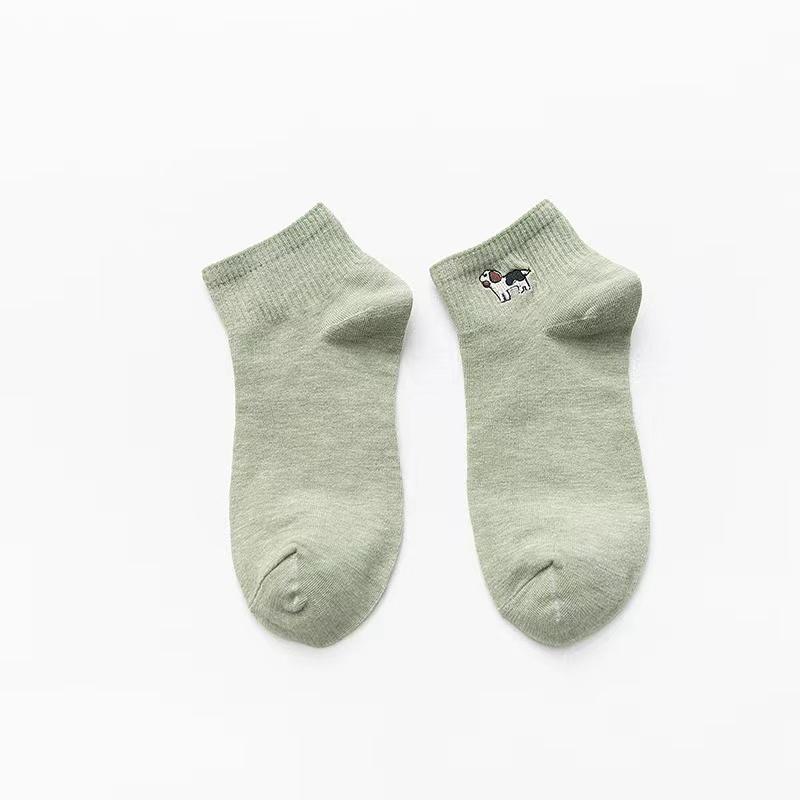 10 Pairs Women Embroidered Animal Cotton Socks Cute Cartoon Patterns Soft Comfortable Sweat Absorbing Breathable Casual Socks