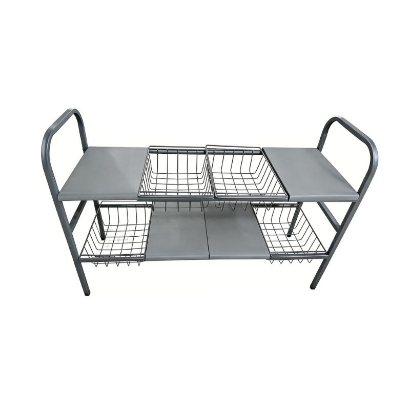 Extendable Two Layer Kitchen Storage Unit With 4 Shelves 4 Baskets Made From Durable Carbon Steel