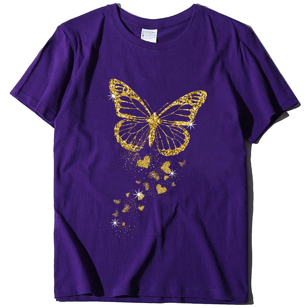O Neck Loose Women Tshirt Ladies Tee Shirt Tops Clothes Camisetas Mujer Golden Butterfly Print Women T Shirt Short Sleeve