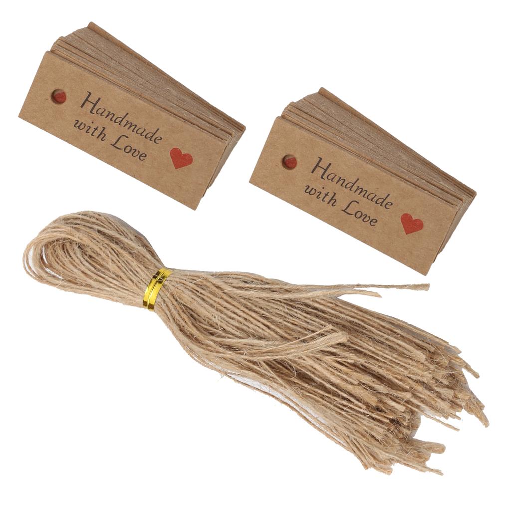 100Pcs Gift Tags Baking Gift Bag Kraft Paper Card Wedding Party Favors with Twine