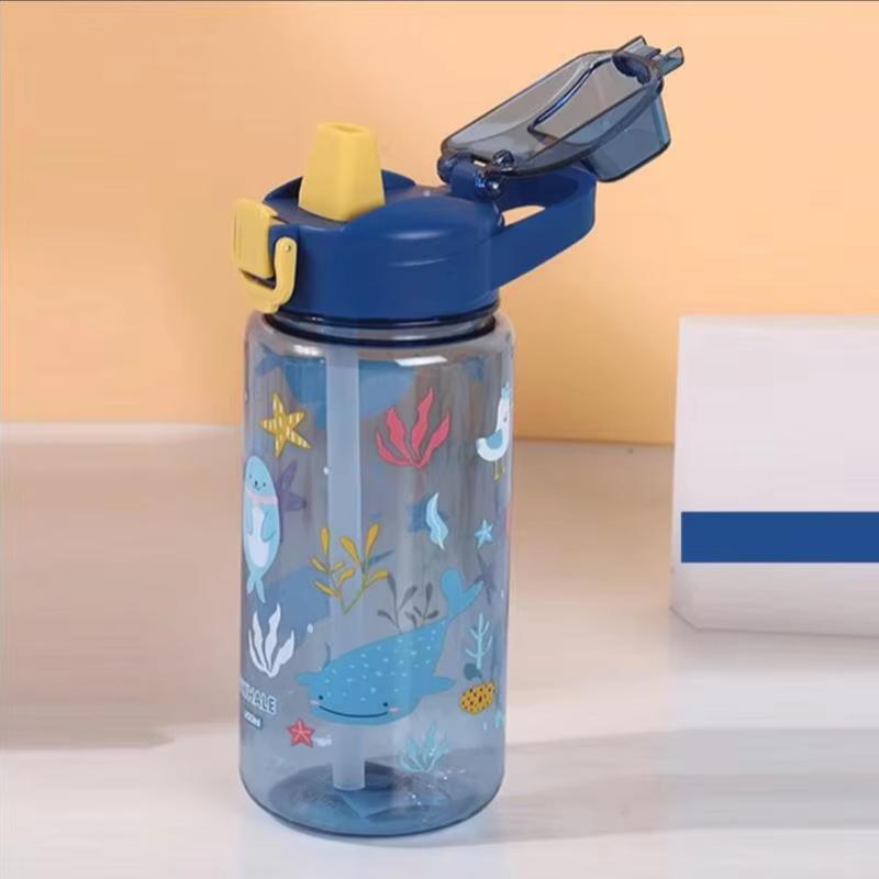 600ml Cute Water Bottle with Silicone Straw Leakproof Dinosaur Rabbit Design Portable Outdoor Sports Drinkware for School Travel