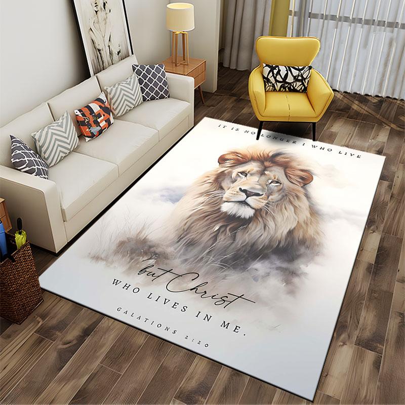 Lion Art with Bible Quote suitable as a non-slip mat for the living room or bedroom sofa