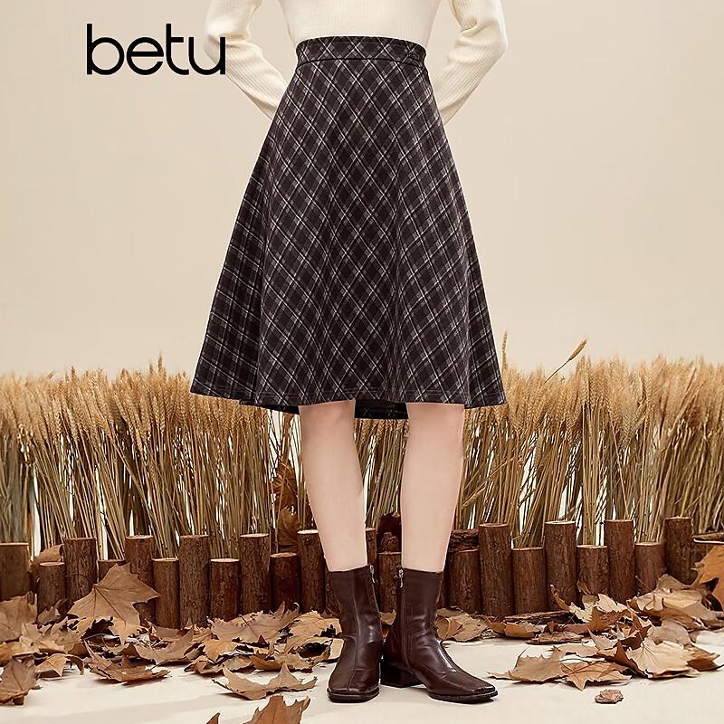 BETU Women's 2025 Winter Plaid A-line Skirt