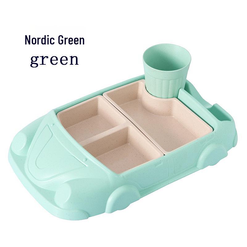 

Детская тарелка в форме машинки из бамбукового волокна с тремя отделениями и стаканом для воды - Прочная, противоударная конструкция для детского питания зелёный