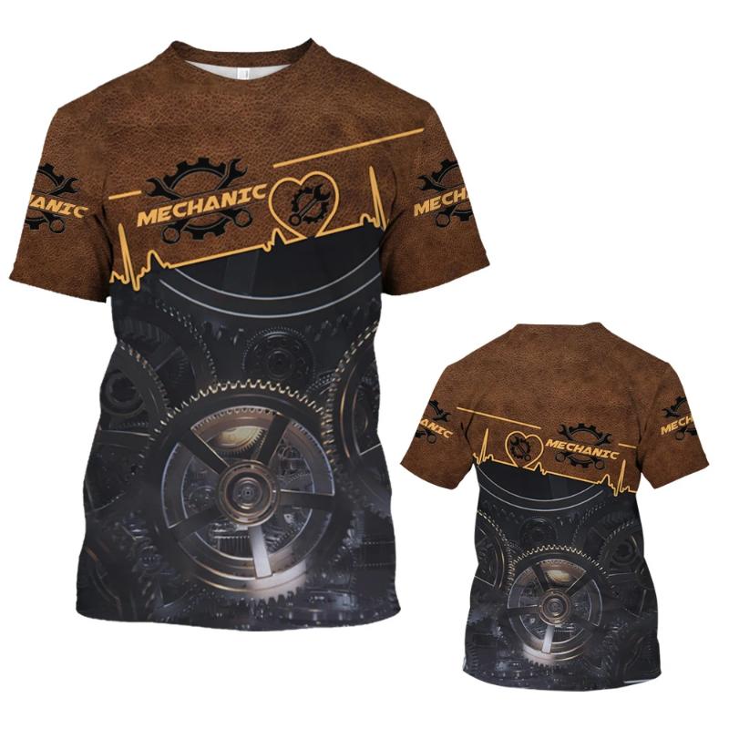 Vintage Men's T-shirt 3d Printed Mechanical Tool Pattern Ordinary Short-sleeved High Street Streetwear Tees Tops Men's Clothing