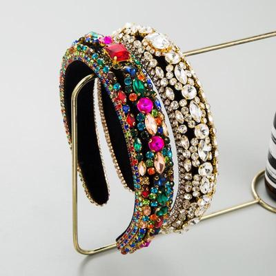 Women's Hairband Inlaid Color Crystal Sponge Baroque Wide Edge Headwear