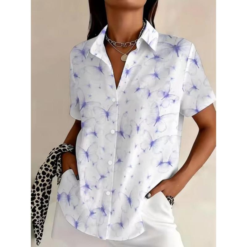 Womens Casual Comfortable Summer Short Sleeve Printed Shirt Daily Street Wear