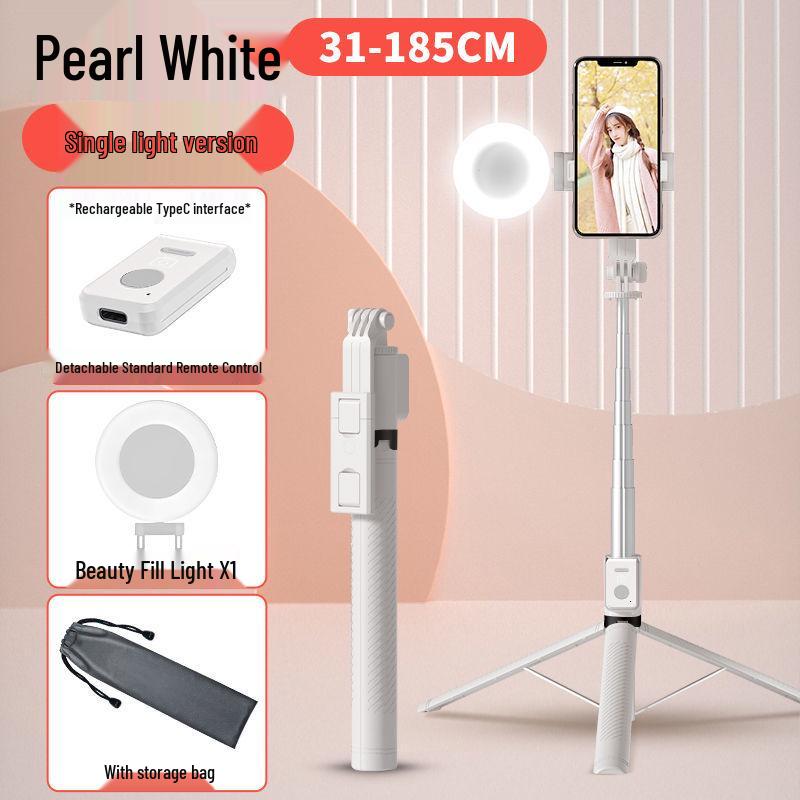 1.8m Bluetooth Selfie Stick with Integrated Tripod and Universal Phone Holder for Remote Control, Charging, and Live Streaming.