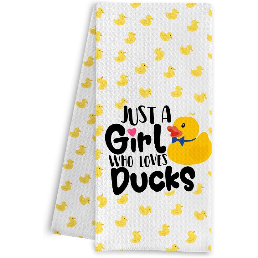 Yellow Duck Hand Towels,Just A Girl Who Loves Ducks Waffle Weave Tea Towels for Kitchen Bathroom Home,Duck Tea Towels,Duck Dish Towel for Duck Casual