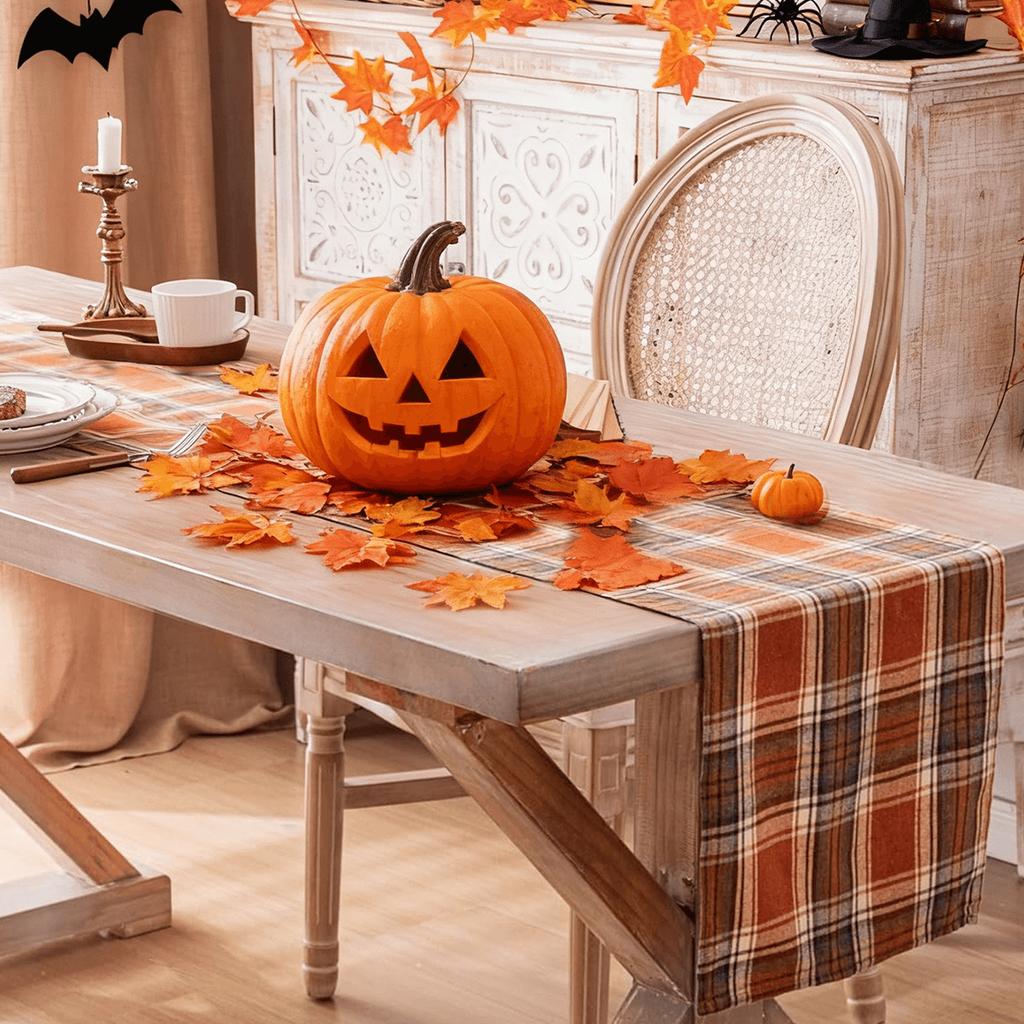 Halloween Autumn And Winter Vintage Orange-Red Plaid Table Runner Suitable For Banquet Parties, Dining Tables, And Everyday Home