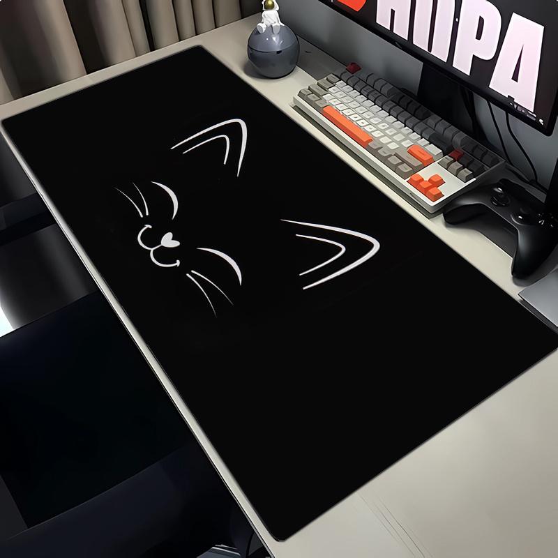 1PC Cat Pattern Large Gaming Mouse Pad, Keyboard Rug, Anti Slip Rubber Table Pad, Cute Black Mouse Pad 1000x500mm Playmat for PC