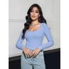 Women's Fashion Casual Spring Fall Solid Color Print Long Sleeve Square Collar Blouses & Shirts